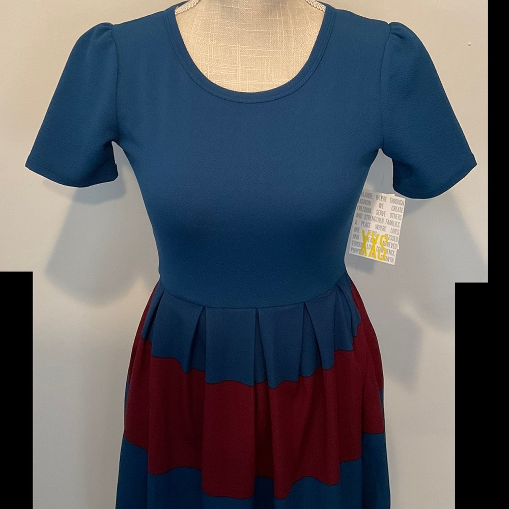 Lularoe Blue & Burgundy Amelia Dress With Pockets - NWT - Picture 2 of 6
